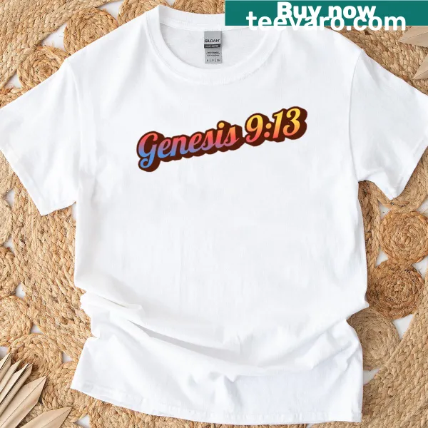 Typographic design of Genesis 9:13 on a T-shirt