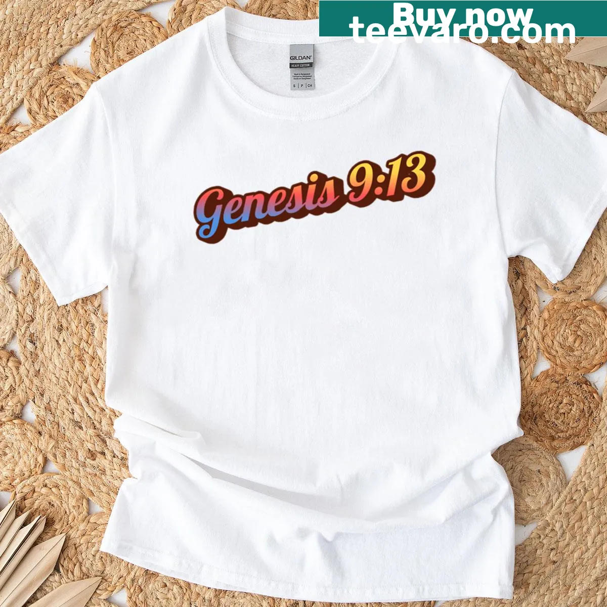 Typographic design of Genesis 9:13 on a T-shirt — on a men's t-shirt
