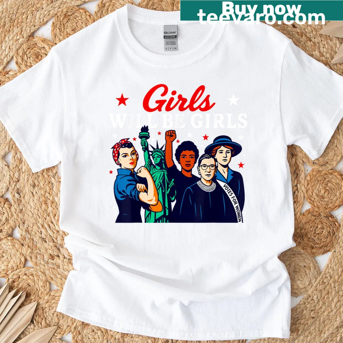 Patriotic t-shirt for women with the phrase 'Girl Will Be Girls' for July 4th. — on a men's t-shirt