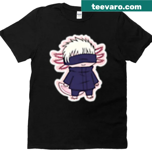 Anime-inspired t-shirt featuring an axolotl and Gojo design