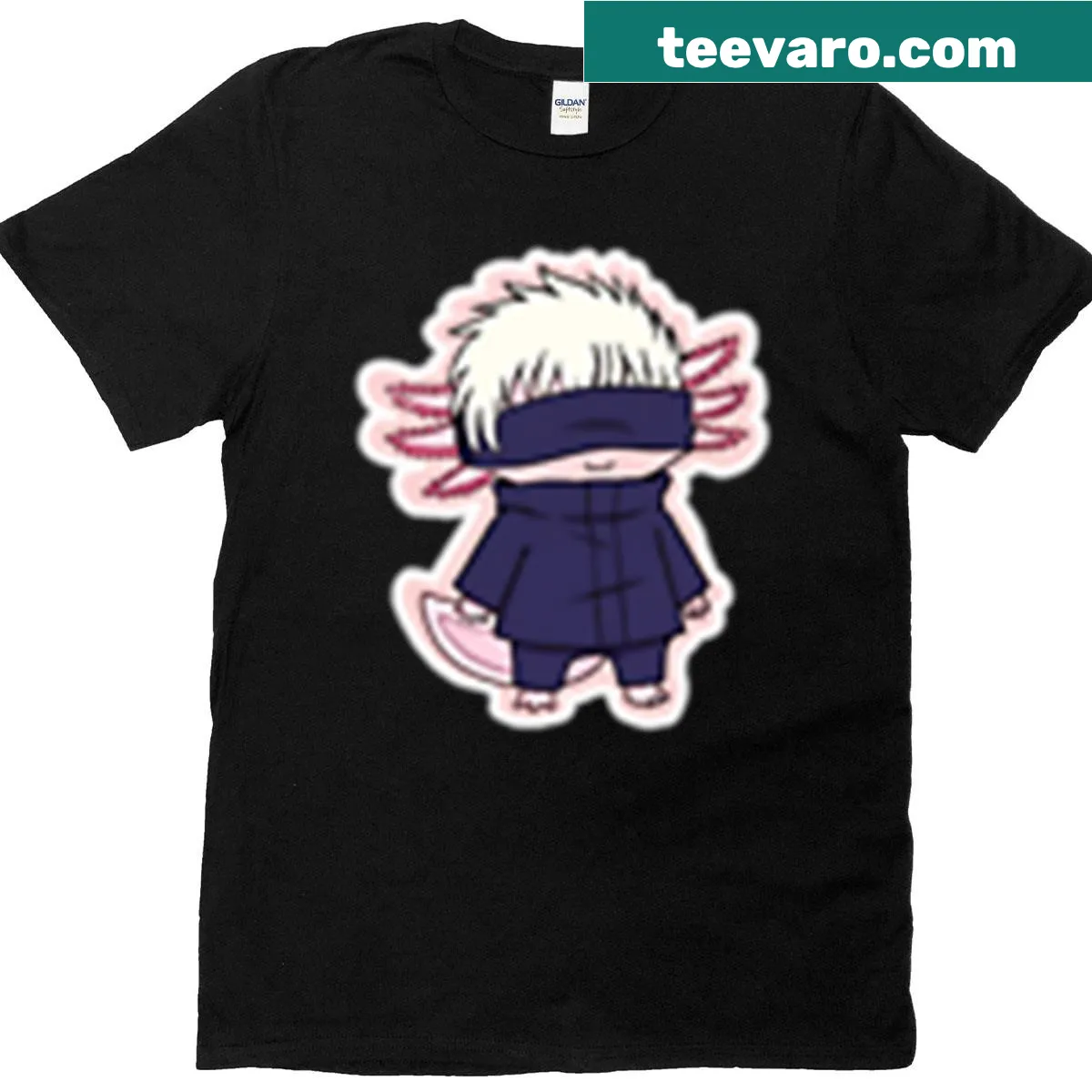 Anime-inspired t-shirt featuring an axolotl and Gojo design — on a men's t-shirt