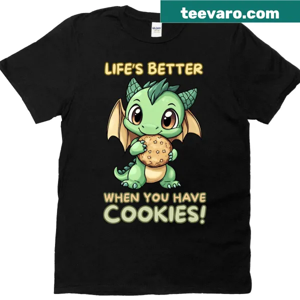Cute green dragon biting a cookie with playful text
