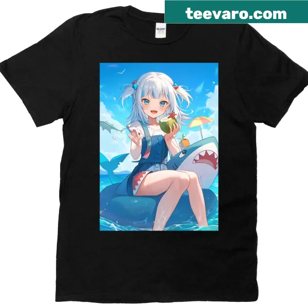 Summer-themed t-shirt featuring a playful Gura graphic