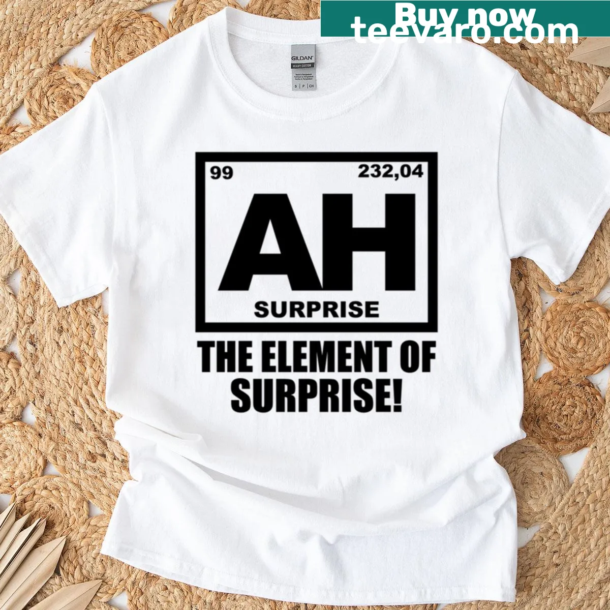 Periodic table inspired graphic on a t-shirt — on a men's t-shirt