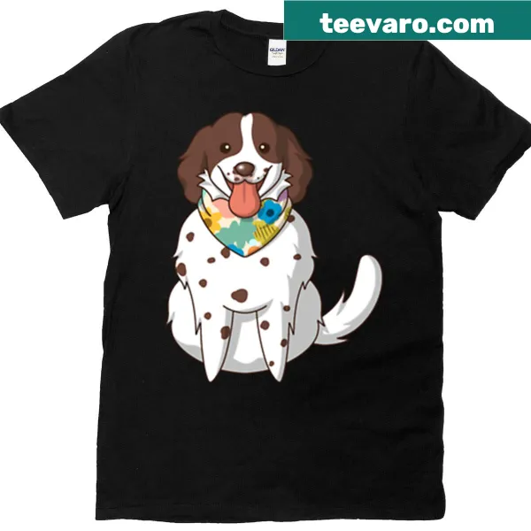 Cute t-shirt featuring a happy dog with a bandana illustration.