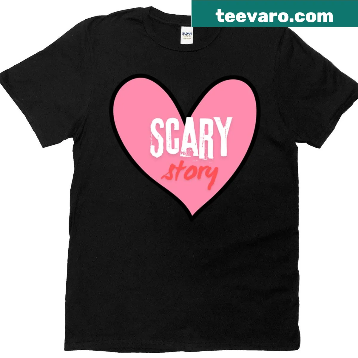 Graphic T-shirt featuring 'I Heart Scary Story' for spooky story lovers — on a men's t-shirt