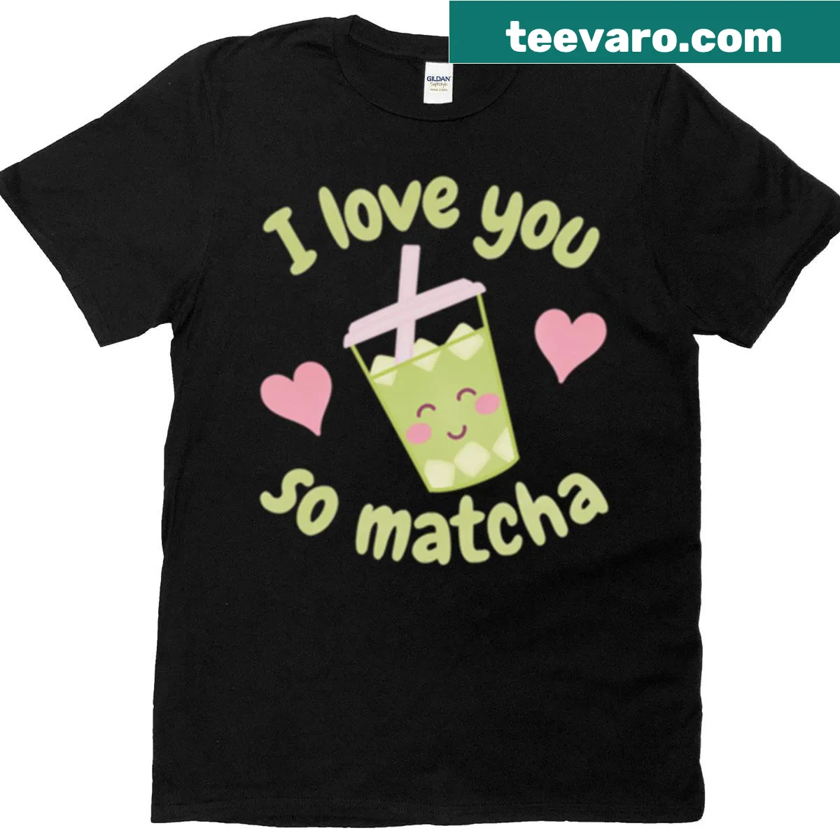 Cute matcha pun T-shirt with 'I Love You So Matcha' text — on a men's t-shirt
