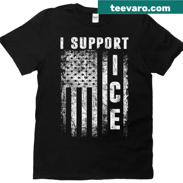 Vintage design featuring American flag with text supporting immigration officers.