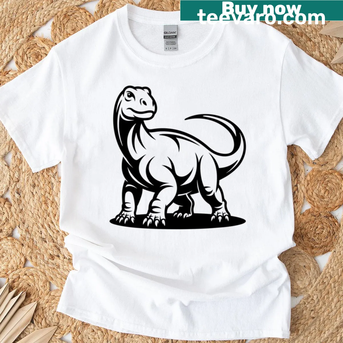 Illustrated T-shirt featuring the Iguanodon dinosaur in a detailed design — on a men's t-shirt