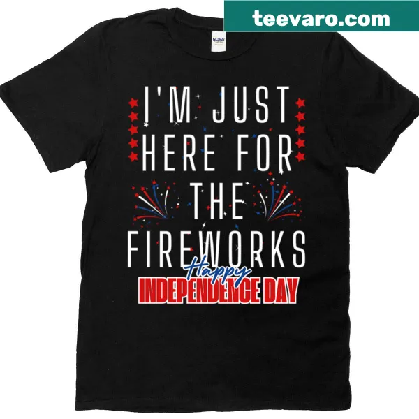 Patriotic tee with text about enjoying fireworks during July 4th celebrations.