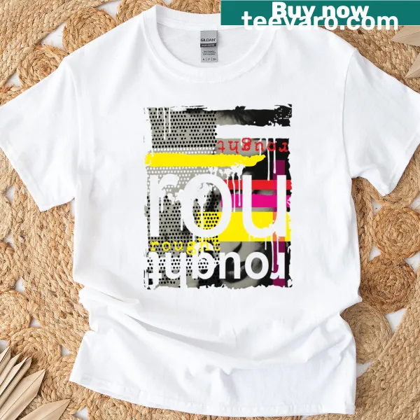 Grunge-style T-shirt with industrial aesthetic and bold patterns