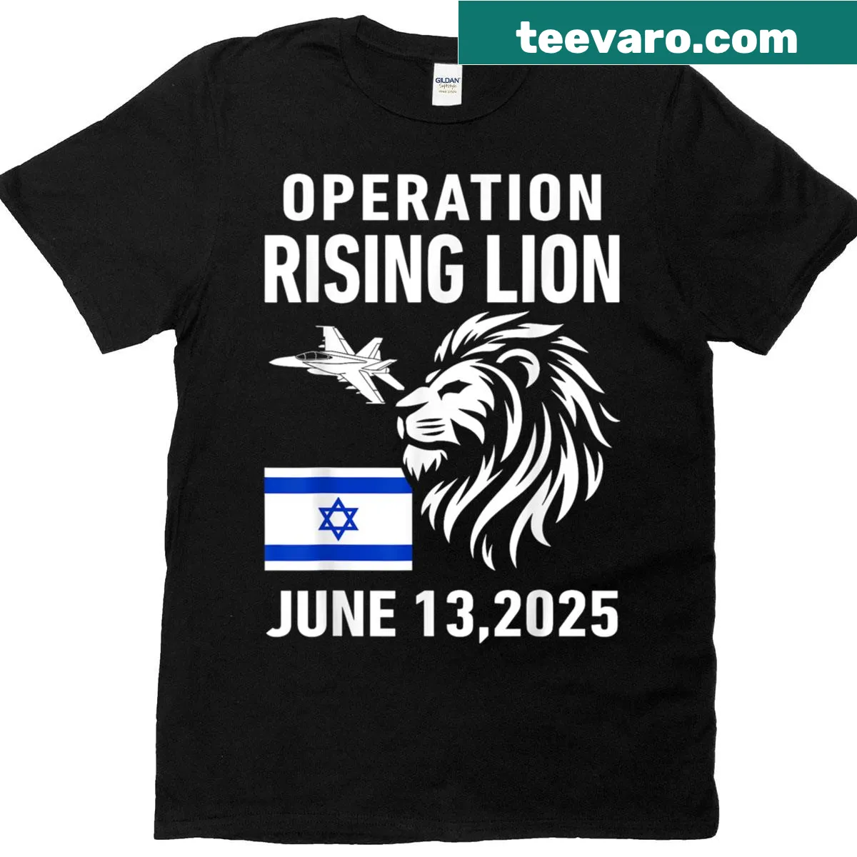 Bold T-shirt with 'Israel Military Strike To Iran Operation Rising Lion 2025' text — on a men's t-shirt