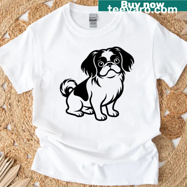 T-shirt featuring a graphic of a Japanese Chin dog.
