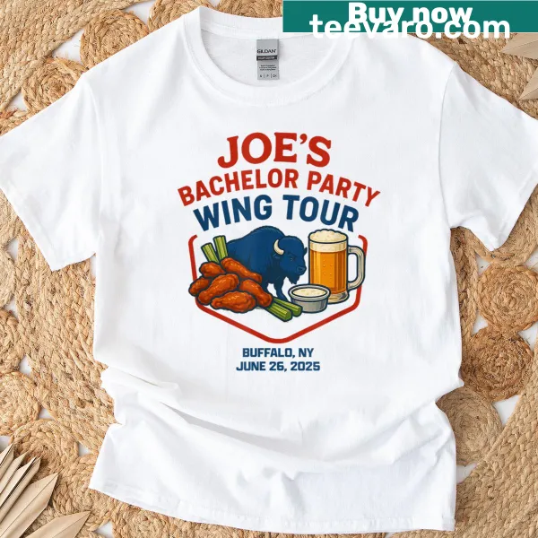 Vintage-style T-shirt celebrating Joe's Wing Tour with playful graphics