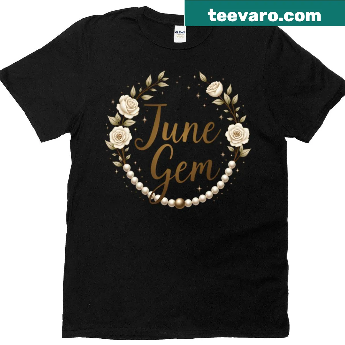 T-shirt featuring the pearl birthstone for June — on a men's t-shirt