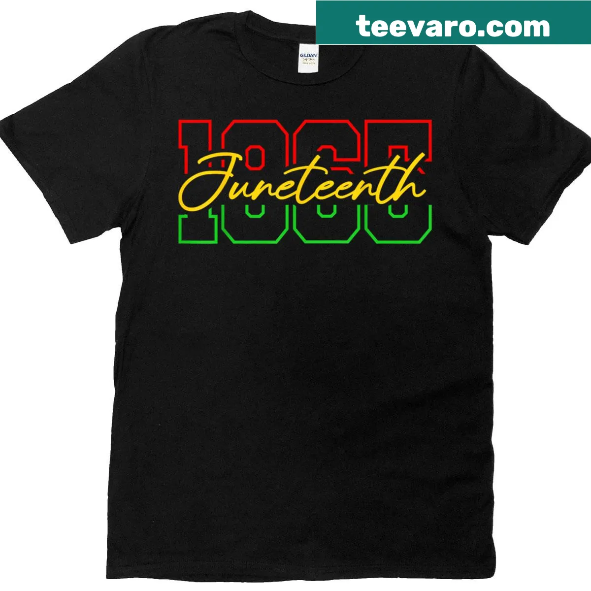 Commemorative Juneteenth T-shirt with 'June 19th, 1865' text — on a men's t-shirt