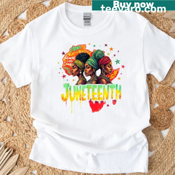 Artistic T-shirt featuring Afro woman and Africa map for Juneteenth pride