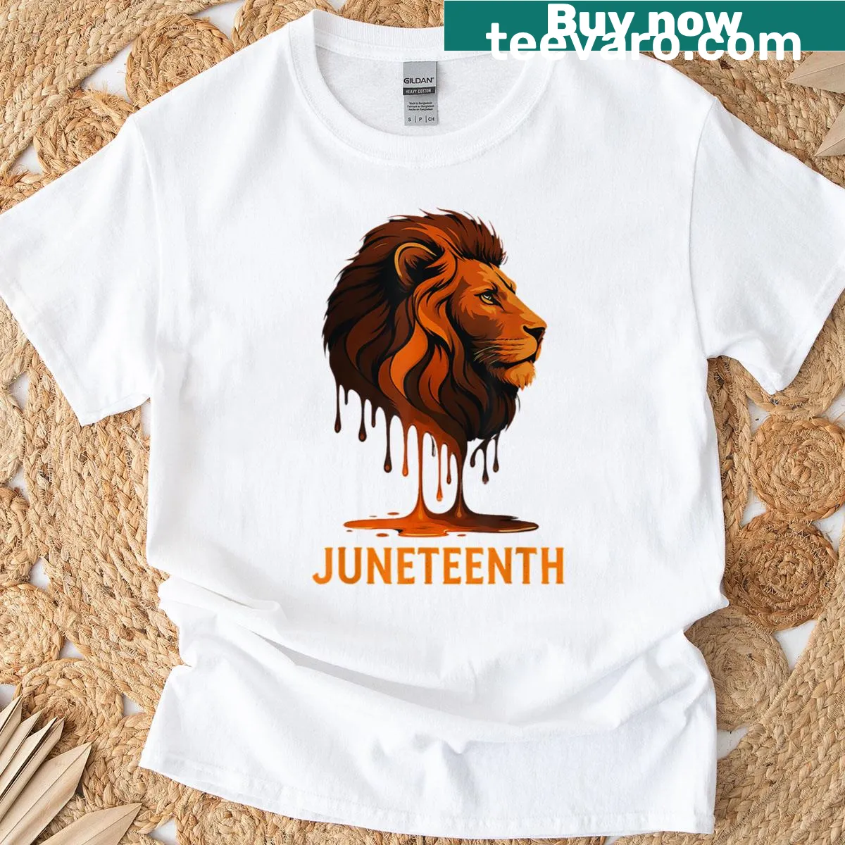 Melanin-themed lion graphic for Juneteenth celebration — on a men's t-shirt