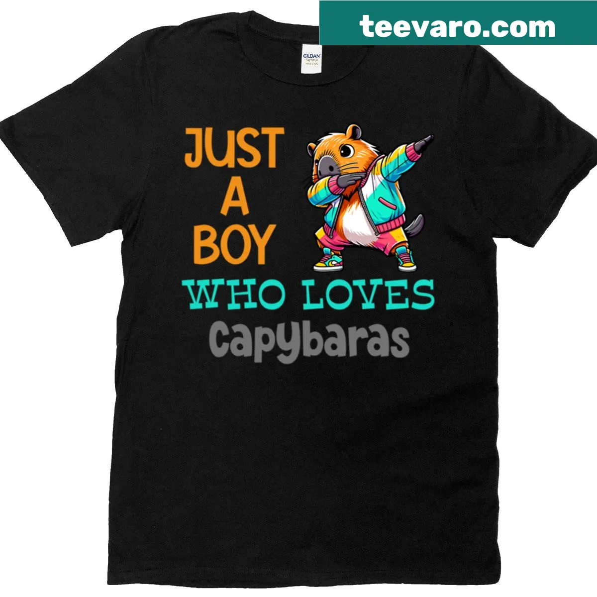 Illustration of a boy with capybaras on a kid's T-shirt — on a men's t-shirt