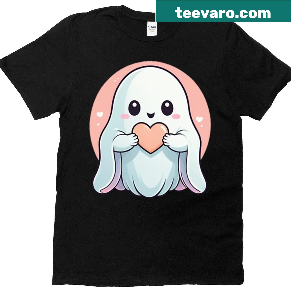 Kawaii ghost with heart graphic T-shirt — on a men's t-shirt