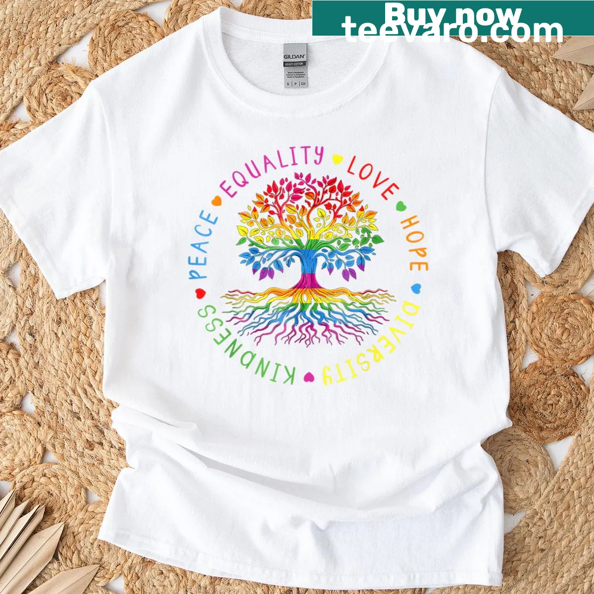 T-shirt featuring inspirational words about kindness and human rights — on a men's t-shirt