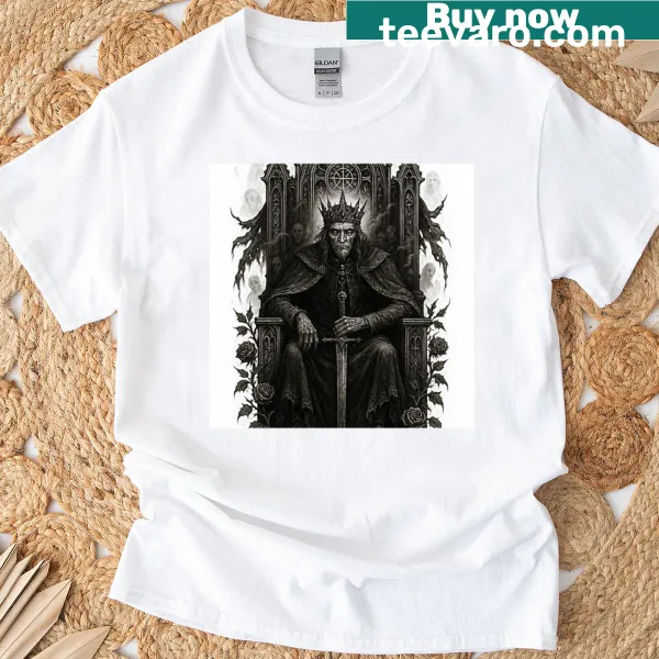 Gothic Skeleton King on throne design t-shirt