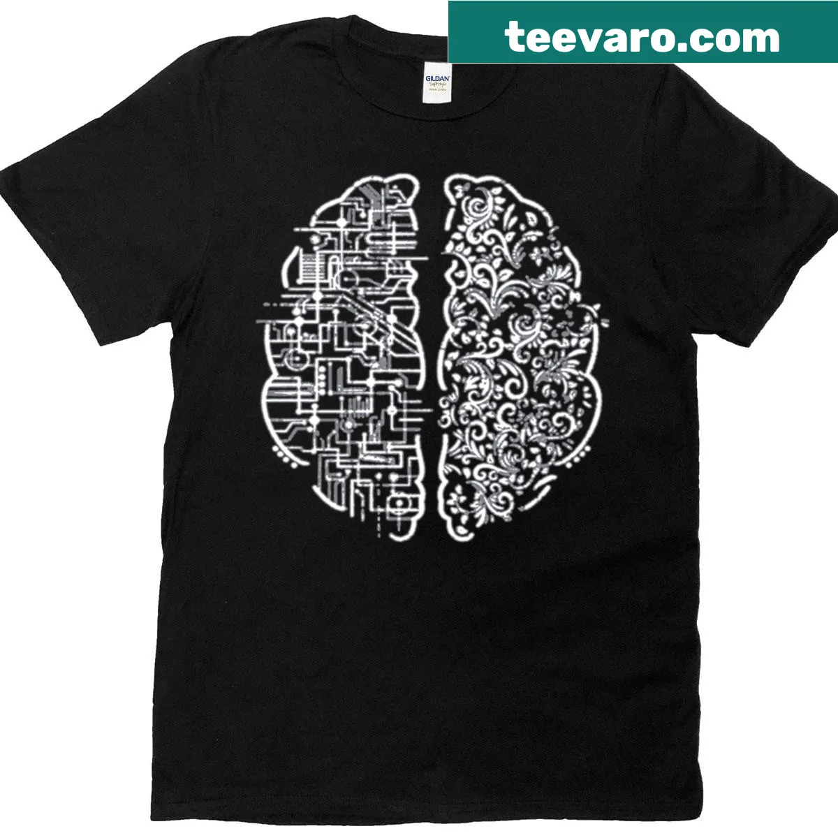 T-shirt displaying 'Left Brain Right Brain' text in a creative design — on a men's t-shirt