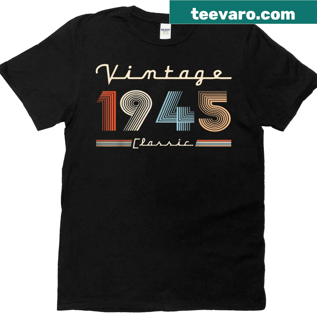 T-shirt featuring 'Legend 1945' in bold typography for 80th birthday. — on a men's t-shirt