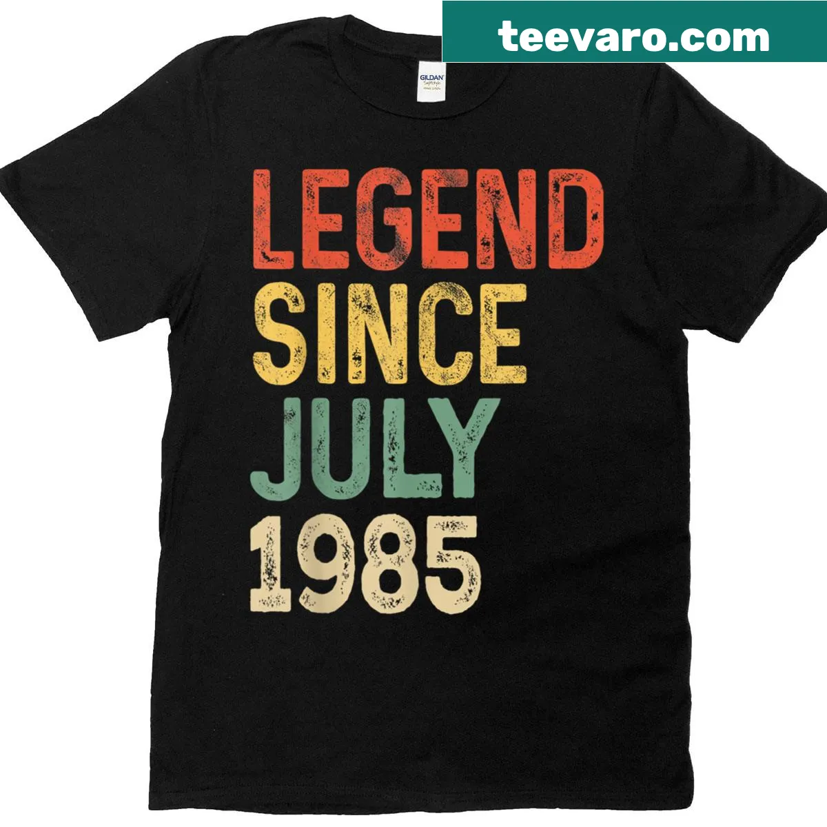 40th birthday T-shirt featuring 'Legend 1985' text — on a men's t-shirt