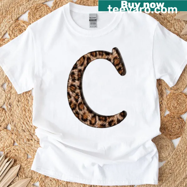 Leopard print t-shirt featuring bold letter C design