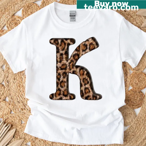 Leopard print T-shirt featuring a bold letter K design