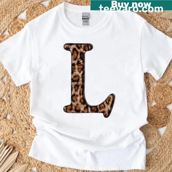 T-shirt featuring the letter L in a fun leopard print design