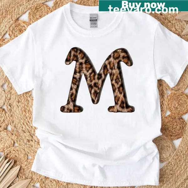 Leopard print t-shirt featuring the letter M in a playful design