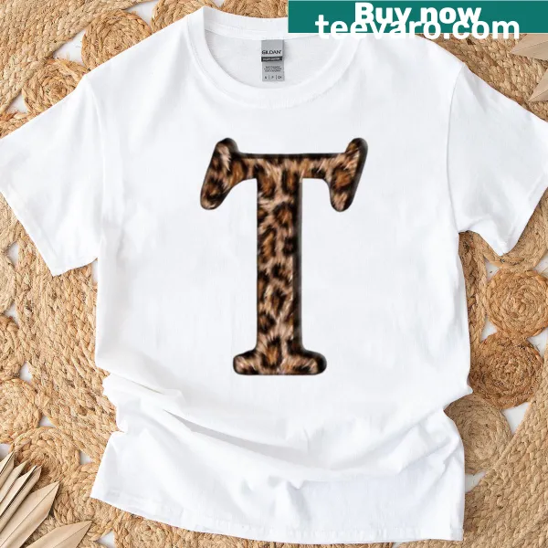 Leopard print T-shirt featuring a bold letter T design