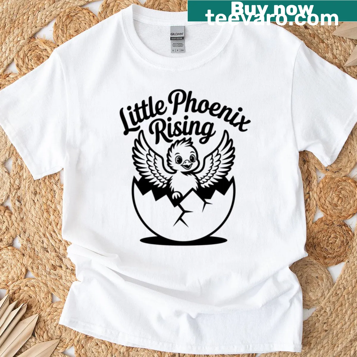 Illustration of a phoenix rising on a casual t-shirt — on a men's t-shirt