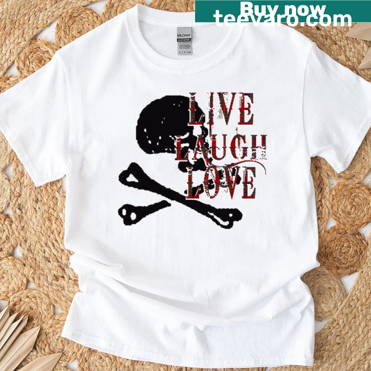 Typographic t-shirt with the words Live Laugh Love in a modern design — on a men's t-shirt