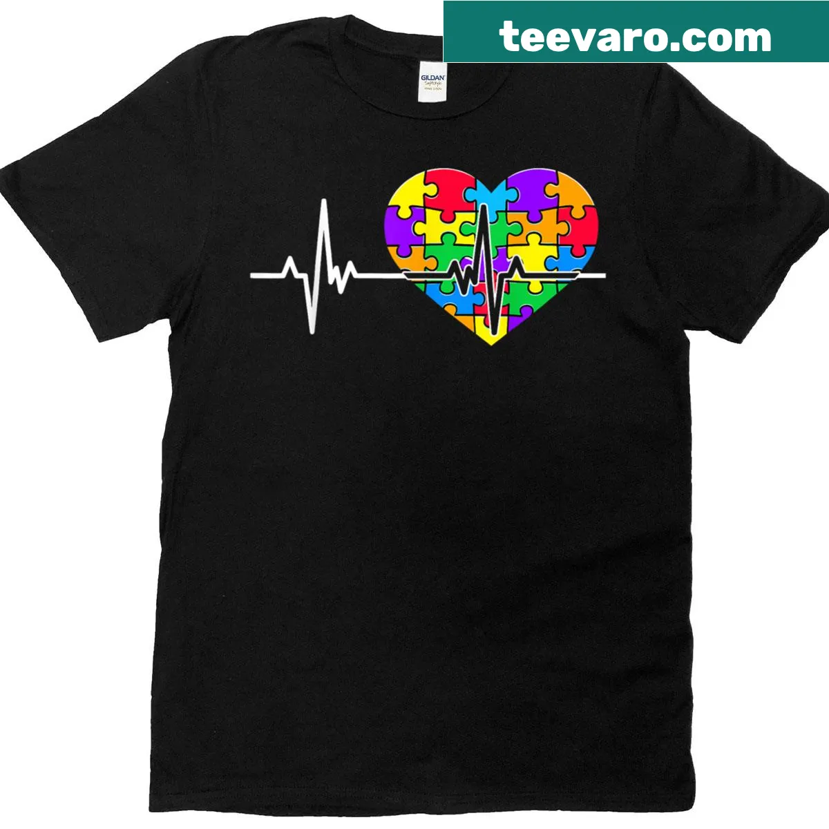 Heart puzzle design T-shirt for autism awareness and acceptance. — on a men's t-shirt