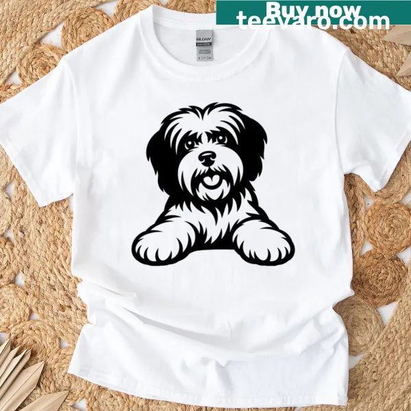 Illustration of a Lowchen dog on a T-shirt for dog lovers