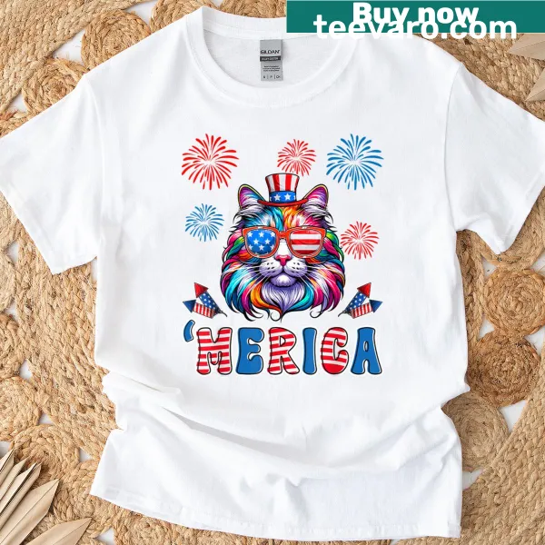 Patriotic cat graphic T-shirt for Independence Day