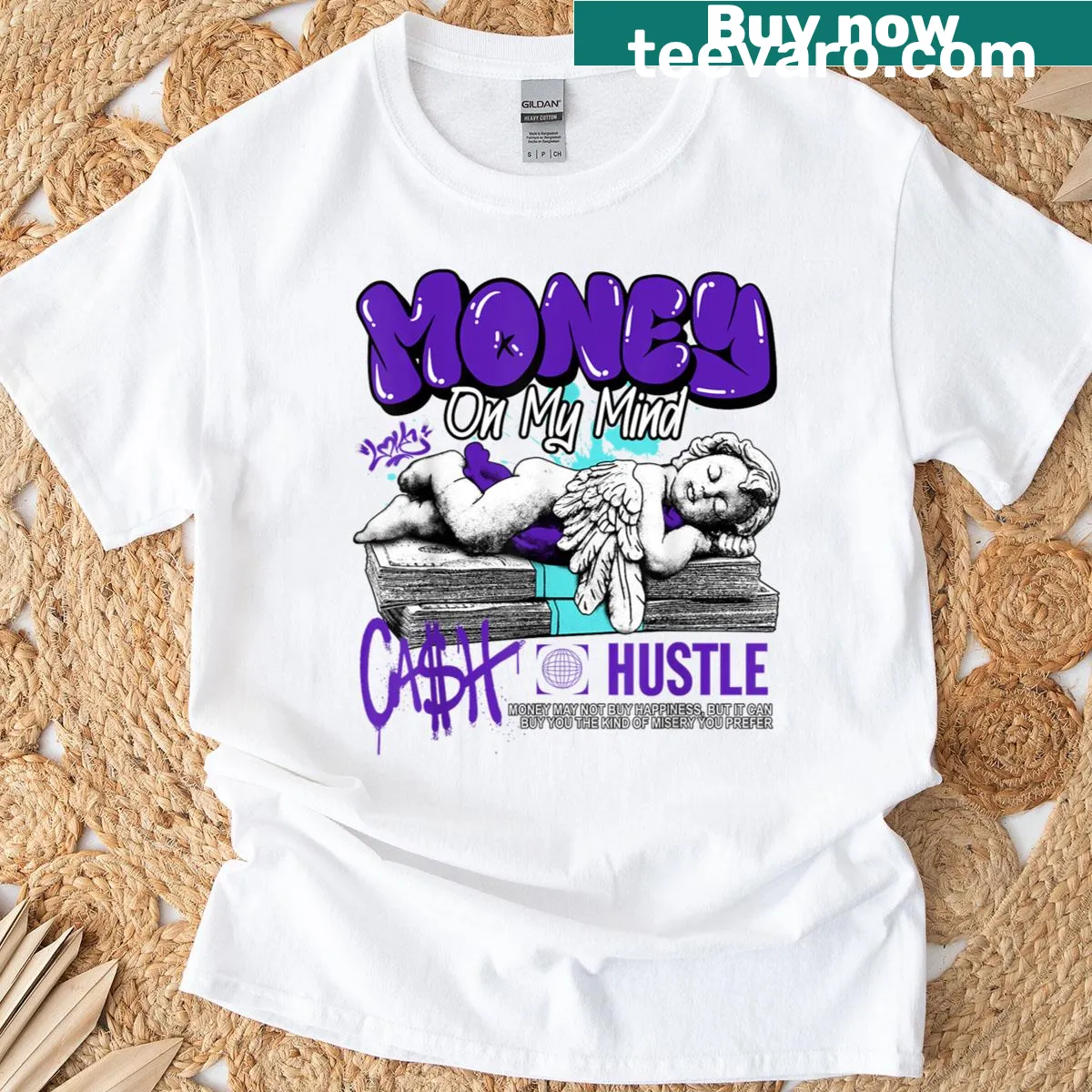 Playful Money Cash Grape graphic T-shirt — on a men's t-shirt