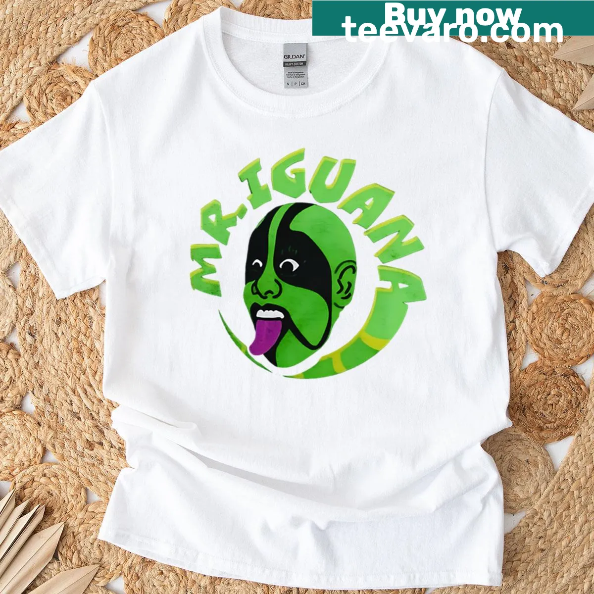 Quirky iguana illustration featured on a t-shirt — on a men's t-shirt