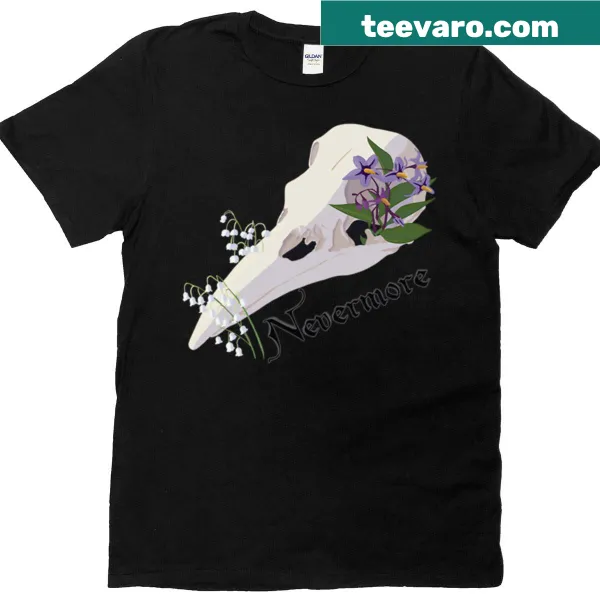 Raven skull with flowers illustration T-shirt