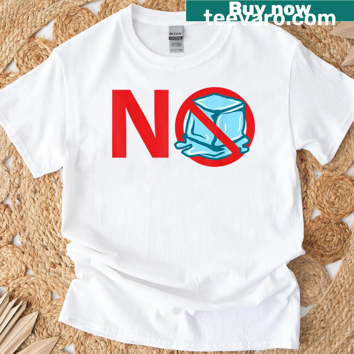 Humorous t-shirt with the phrase No Ice featuring a play on words related to ice cubes and immigration. — on a men's t-shirt