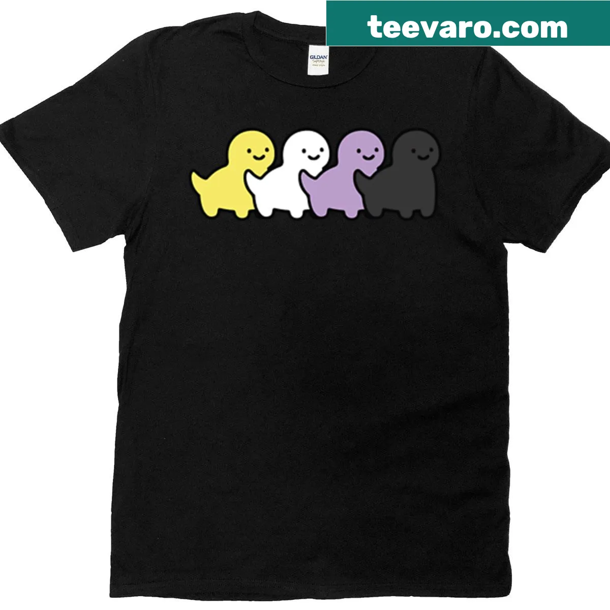Kawaii dinosaur parade Nonbinary Pride T-shirt — on a men's t-shirt