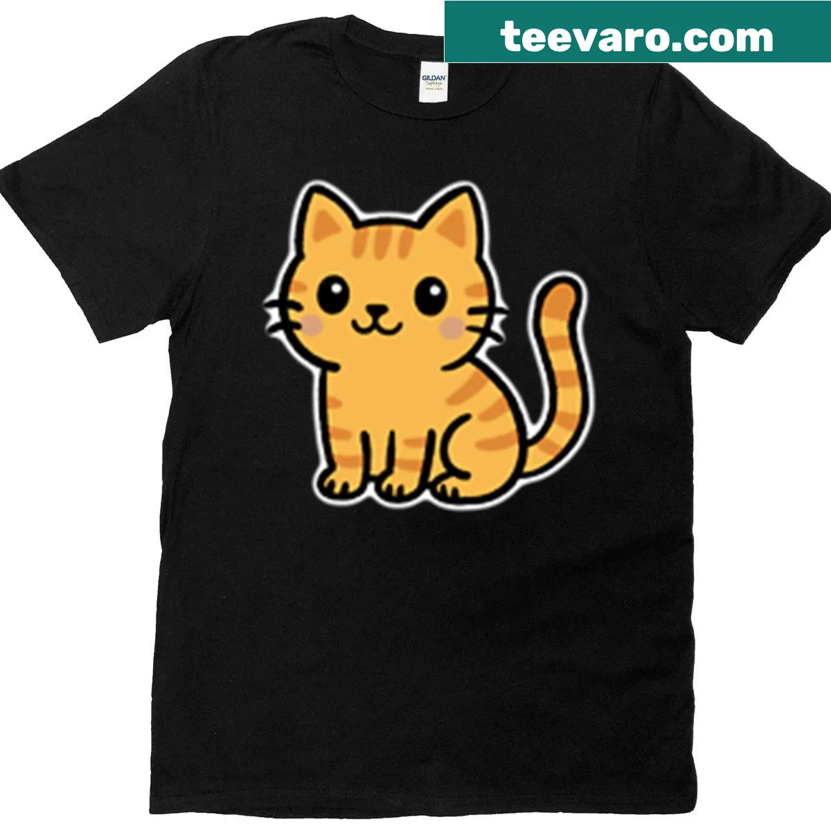 Adorable orange cat t-shirt with playful graphic — on a men's t-shirt