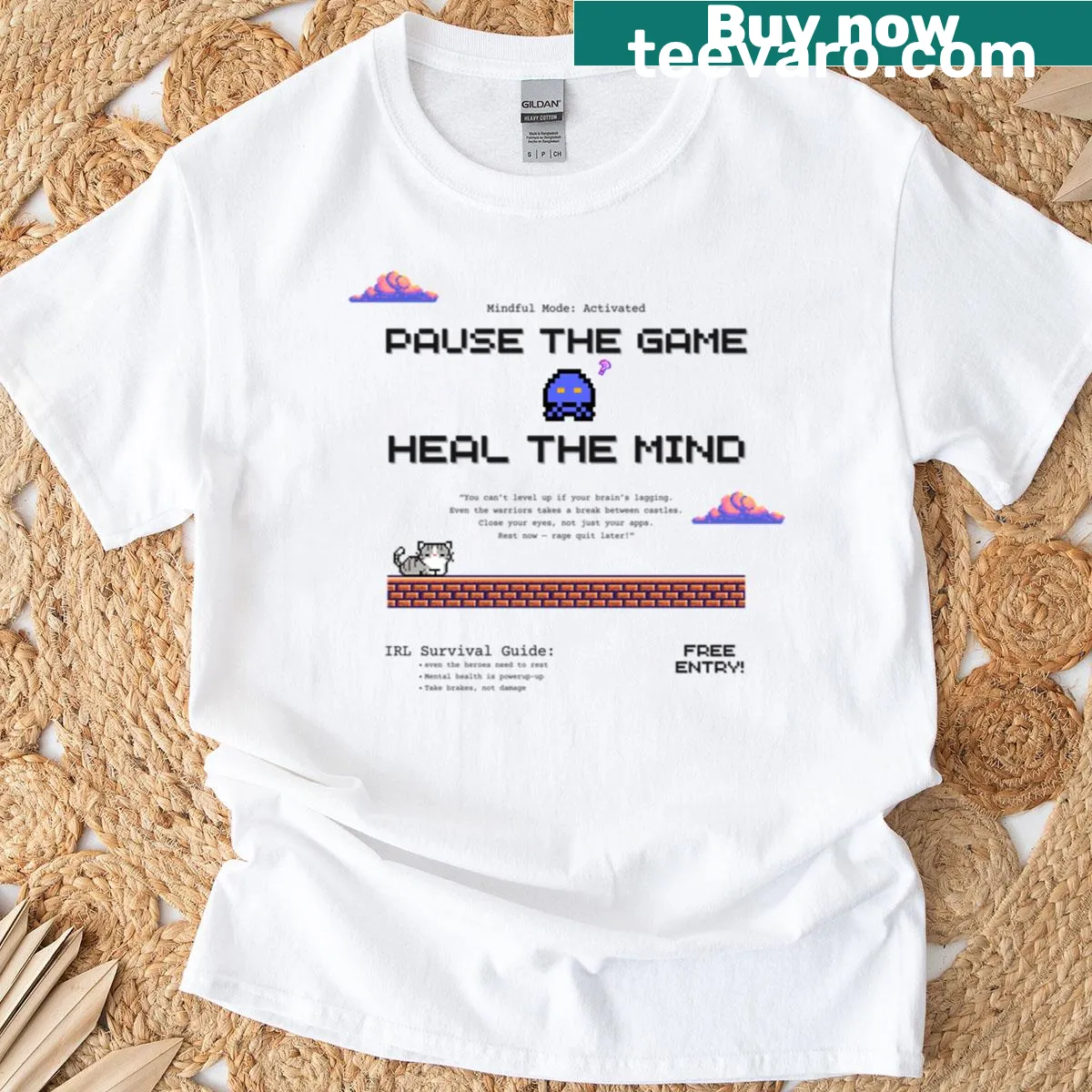 Gamer quote T-shirt about pausing for mental health — on a men's t-shirt