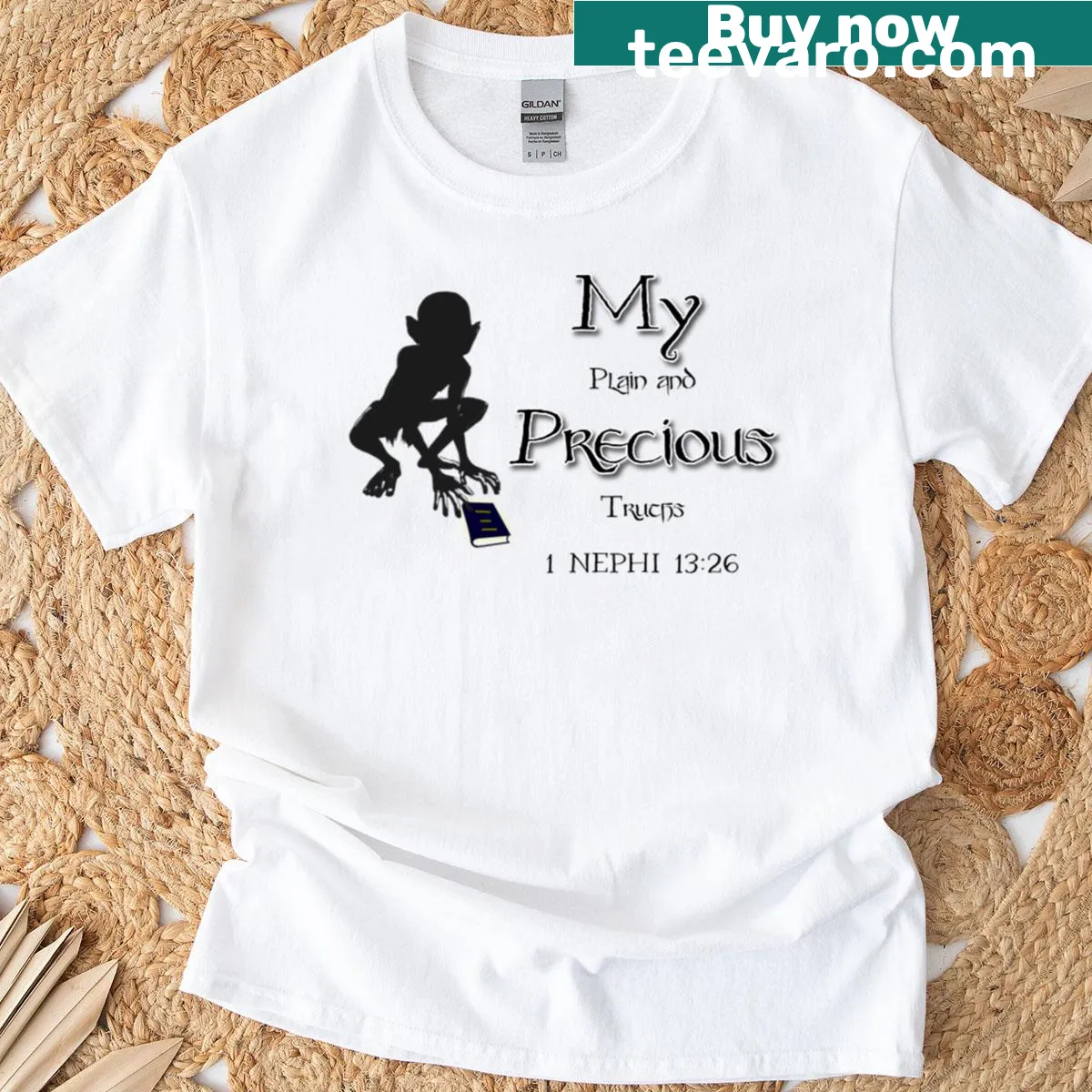 Plain And Precious Truths shirt with clean typography — on a men's t-shirt