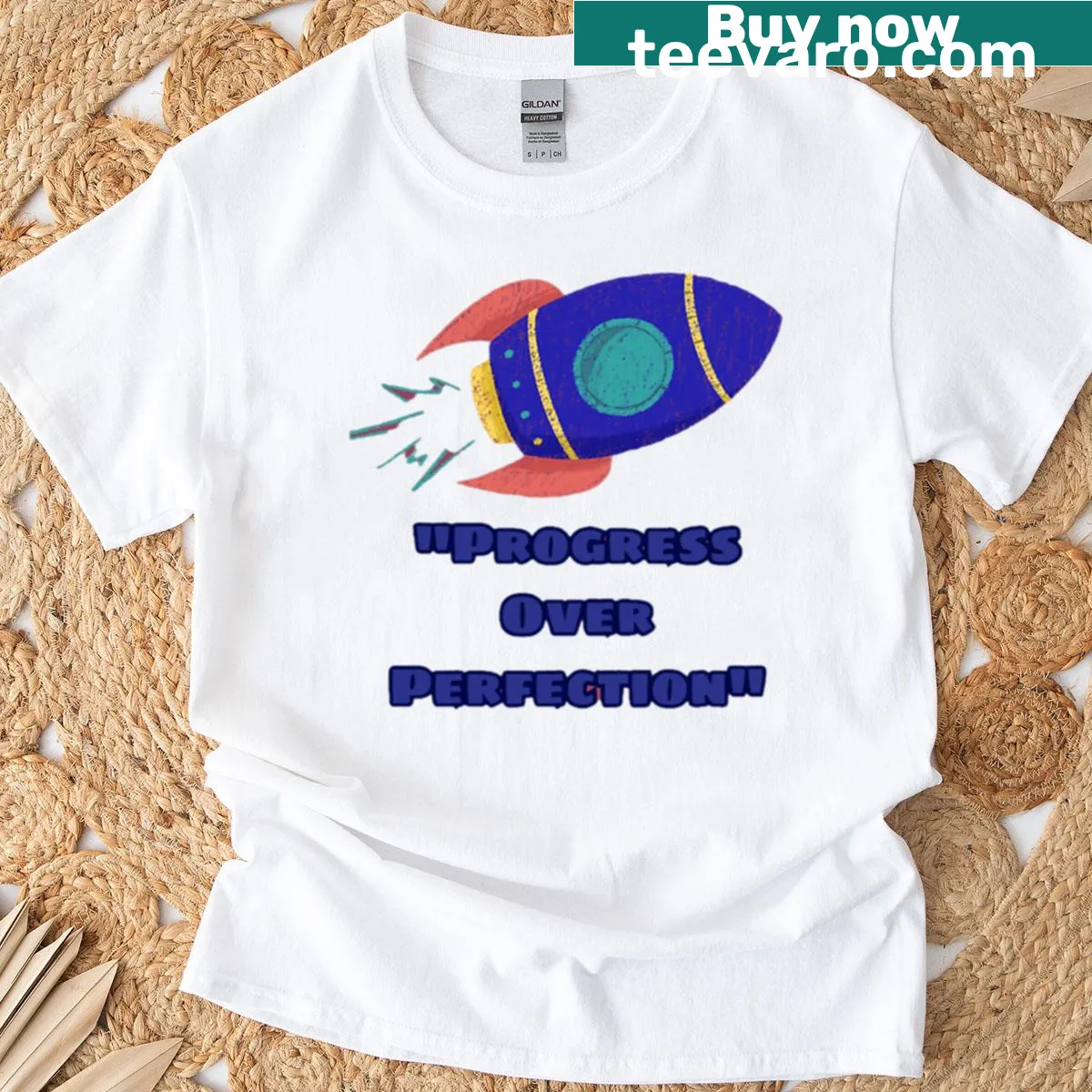 Typography design reading 'Progress Over Perfection' on a T-shirt — on a men's t-shirt
