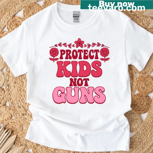 T-shirt with pink sunflowers and text: Protect Kids Not Guns Acab