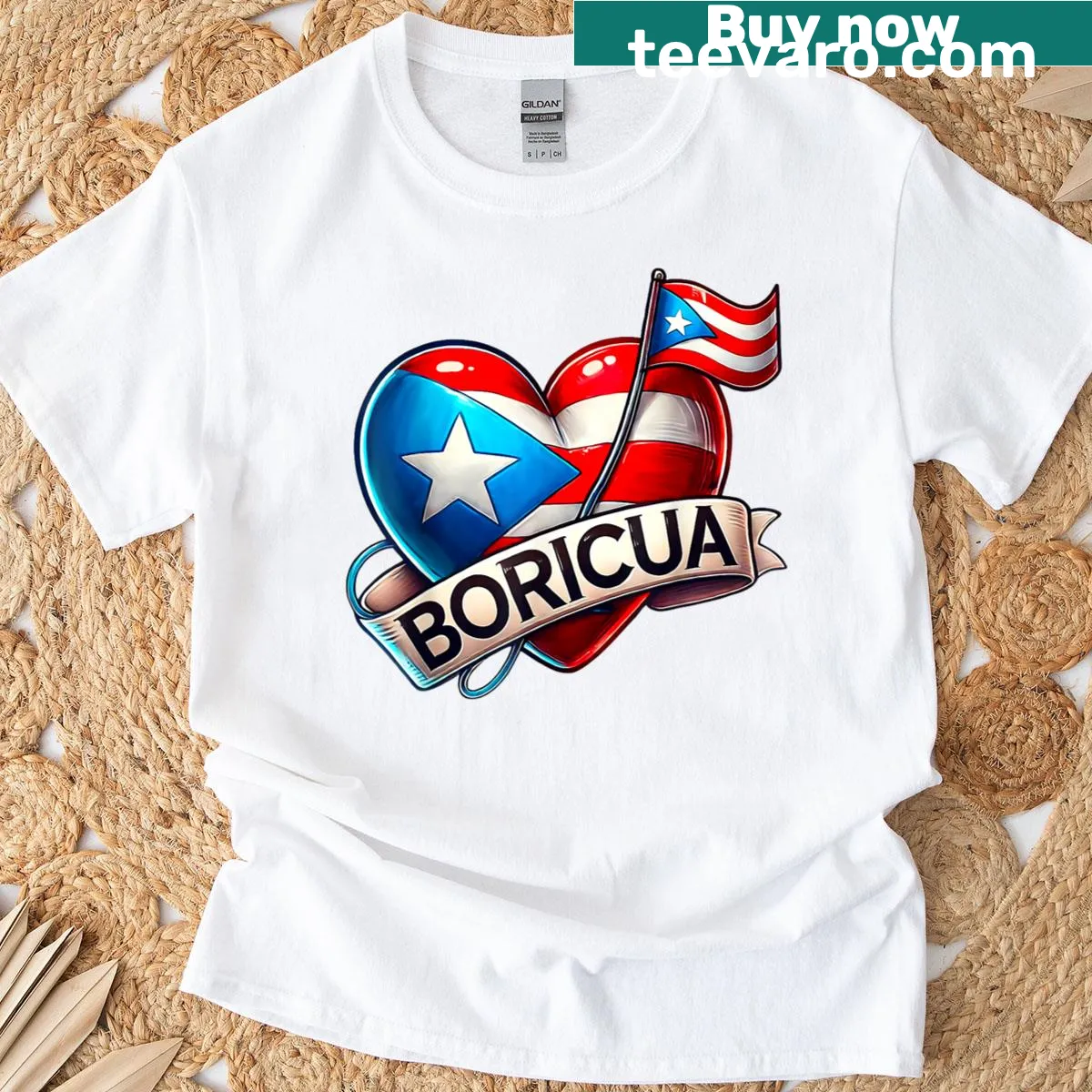 Heart graphic with Puerto Rico flag design — on a men's t-shirt